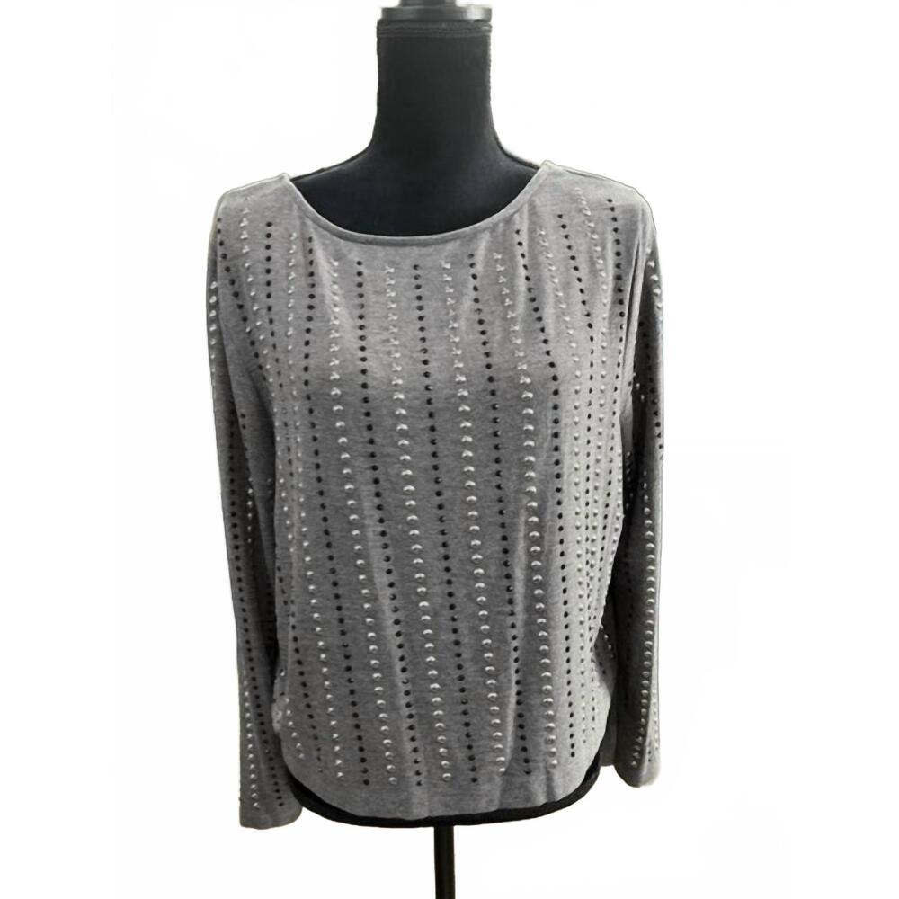 NEW VOCAL APPAREL women's long sleeve studded open back shirt in grey